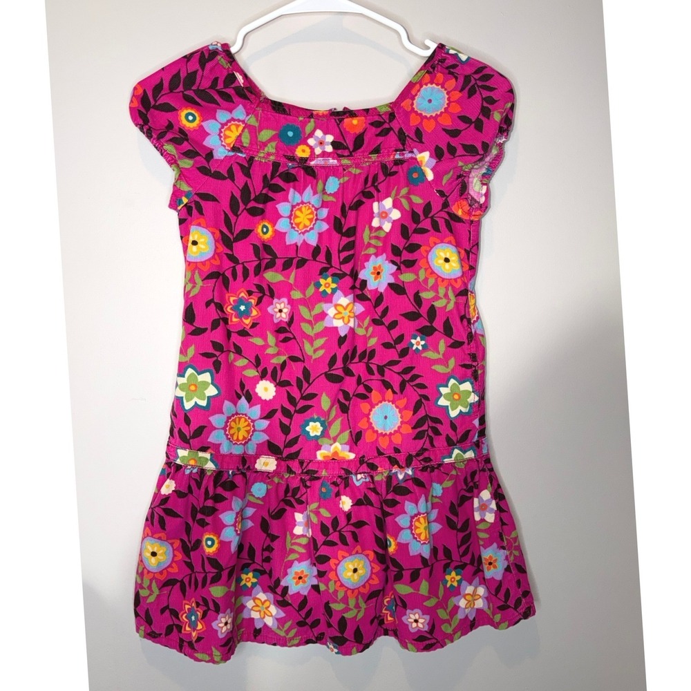 Gap Kids Pink Floral Corduroy Dress Girls Medium Bright Boho Peplum - Picture 2 of 6